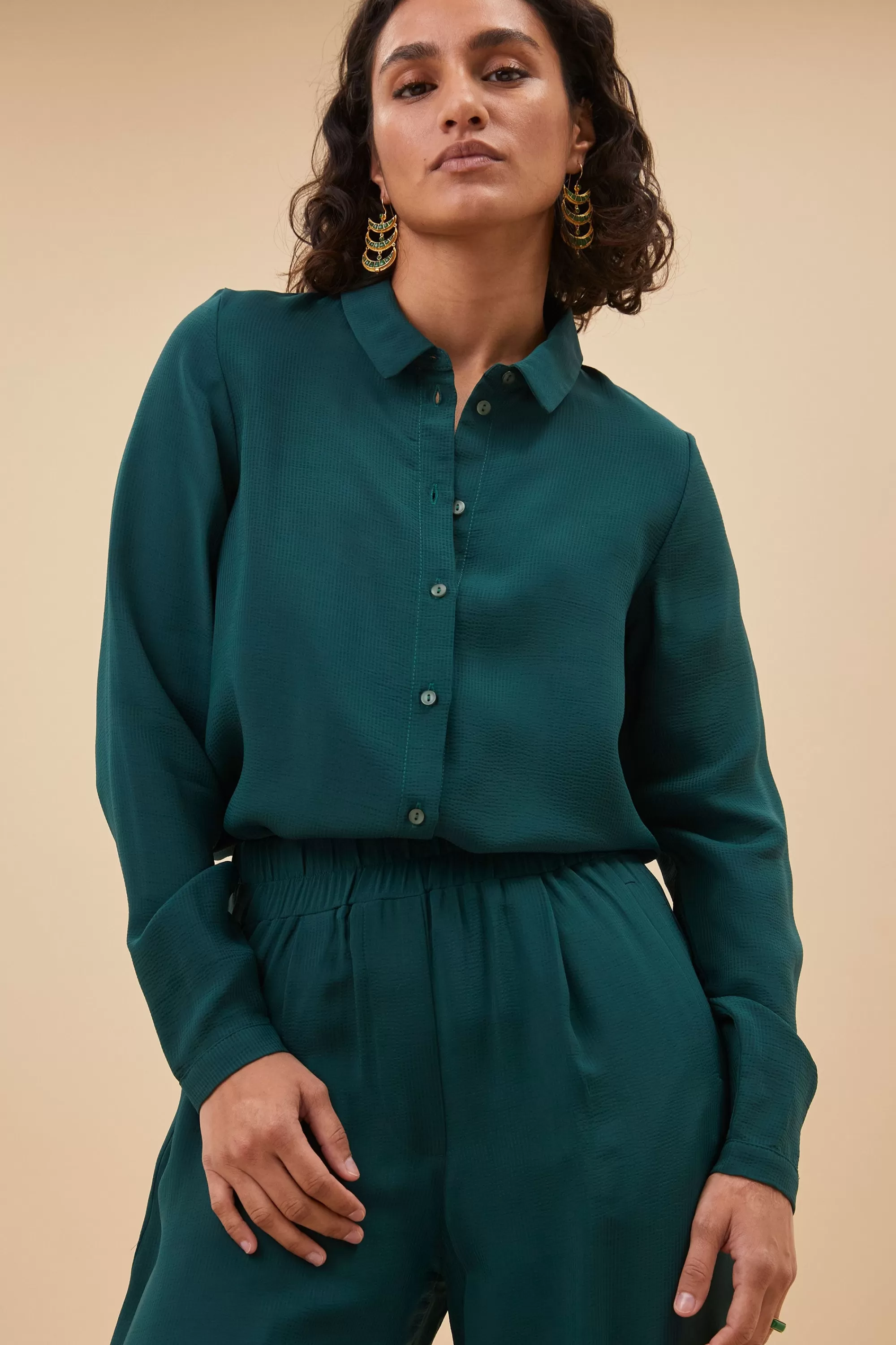 New donna satin stripe blouse | dark pine Blouses
