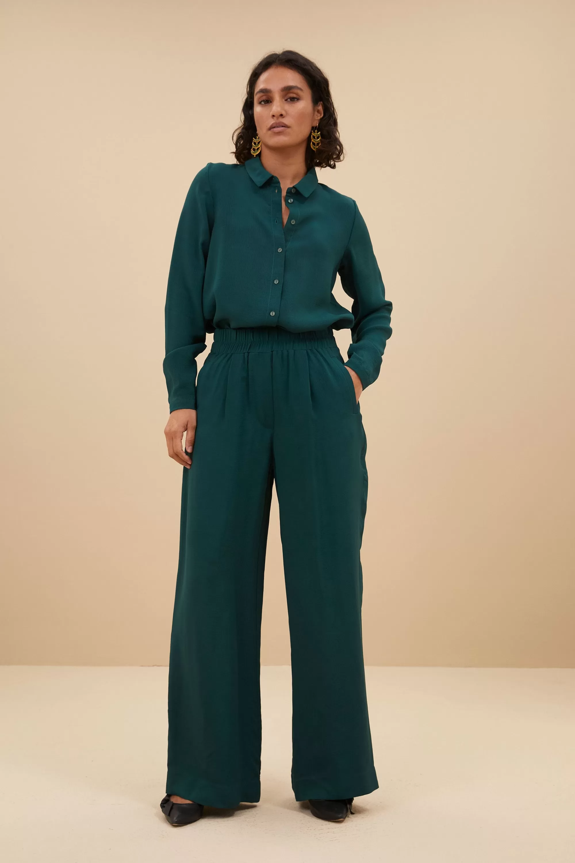 New donna satin stripe blouse | dark pine Blouses