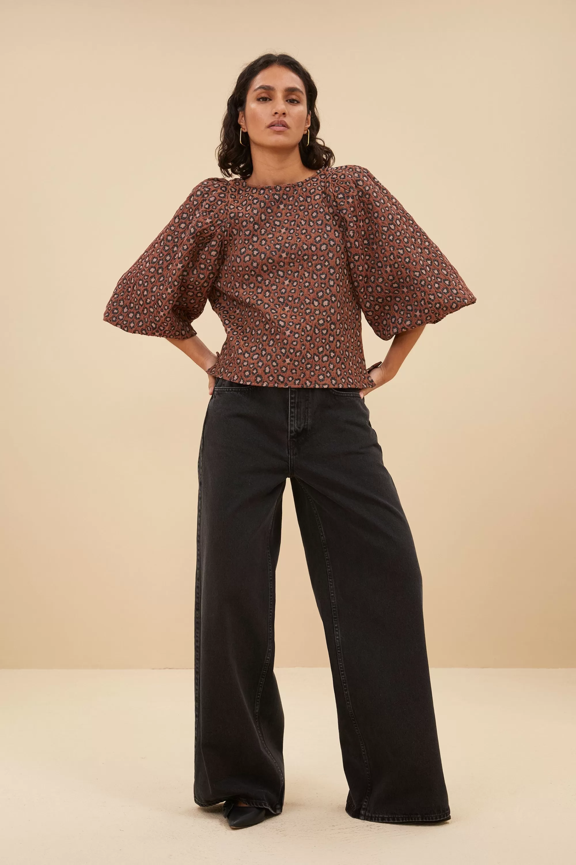 Flash Sale zasu jacquard blouse | brown panter print Blouses