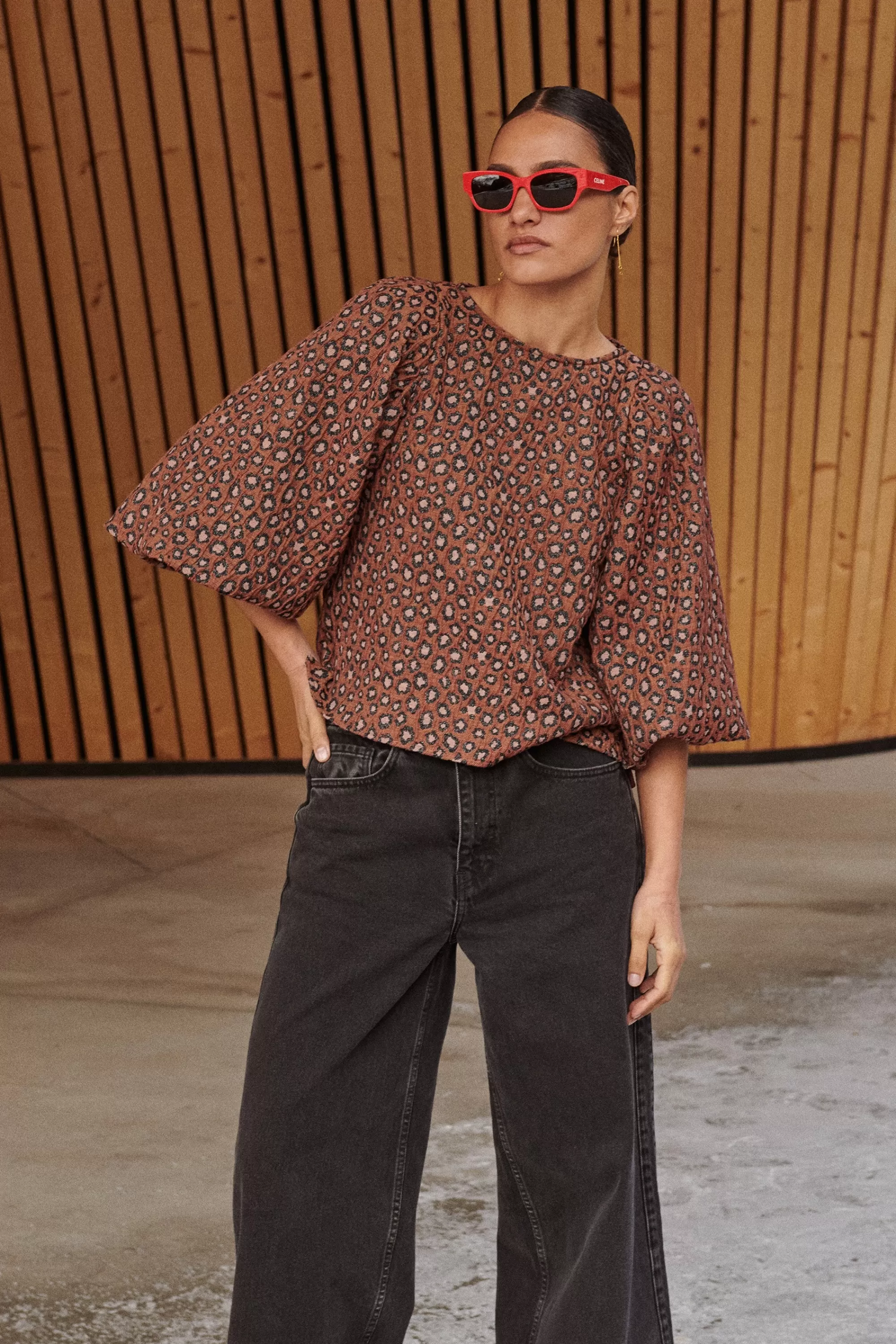 Flash Sale zasu jacquard blouse | brown panter print Blouses